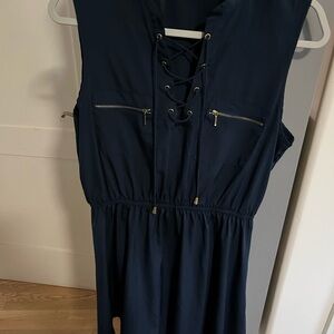 Navy Lace-Up Sleeveless Dress